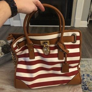 Michael Kors Striped Red and White Tote